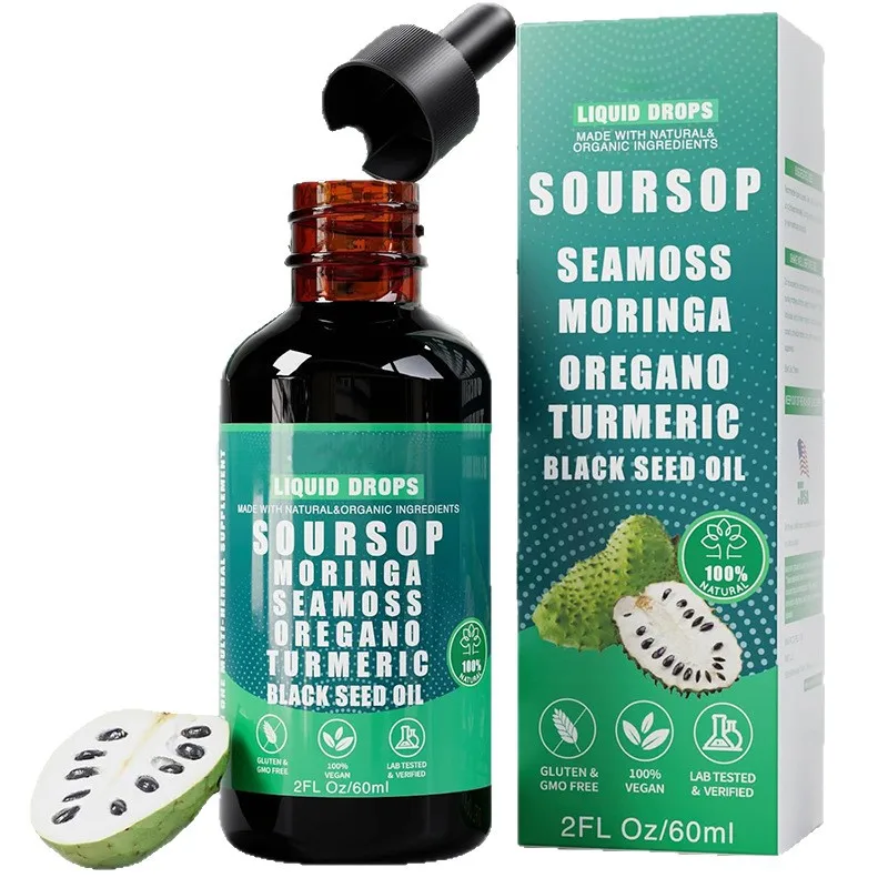 10-in-1Superblend Liquid Drops Soursop & Sea Moss Moringa Turmeric for Immunity Whole-Body Wellness Adult 60ml Bottle