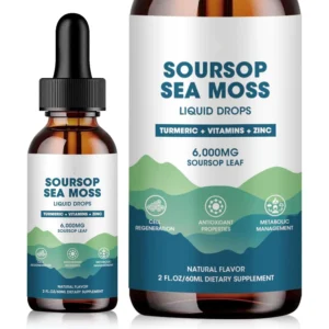 7-in-1 Soursop Sea Moss Liquid Drops 6000mg Soursop with Turmeric & Zinc for Immune Support & Cell Regeneration Adult 60ml